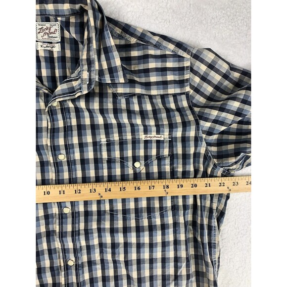 Lucky Brand Plaid Western Shirt Men’s Size XL Pearl Snap Short-Sleeve Rodeo Blue - Picture 9 of 11